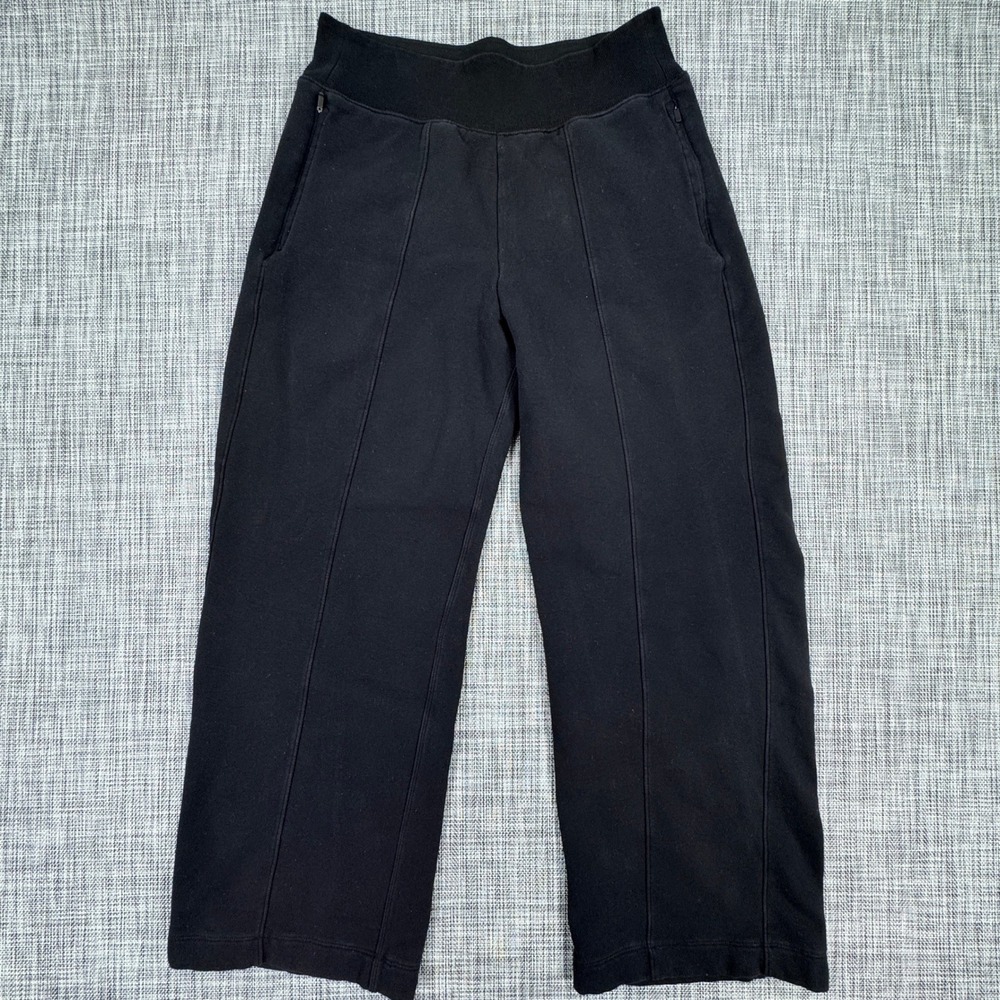 Athleta Retroplush Straight Leg Pants Womens Medium Black Fleece Zipper Pockets